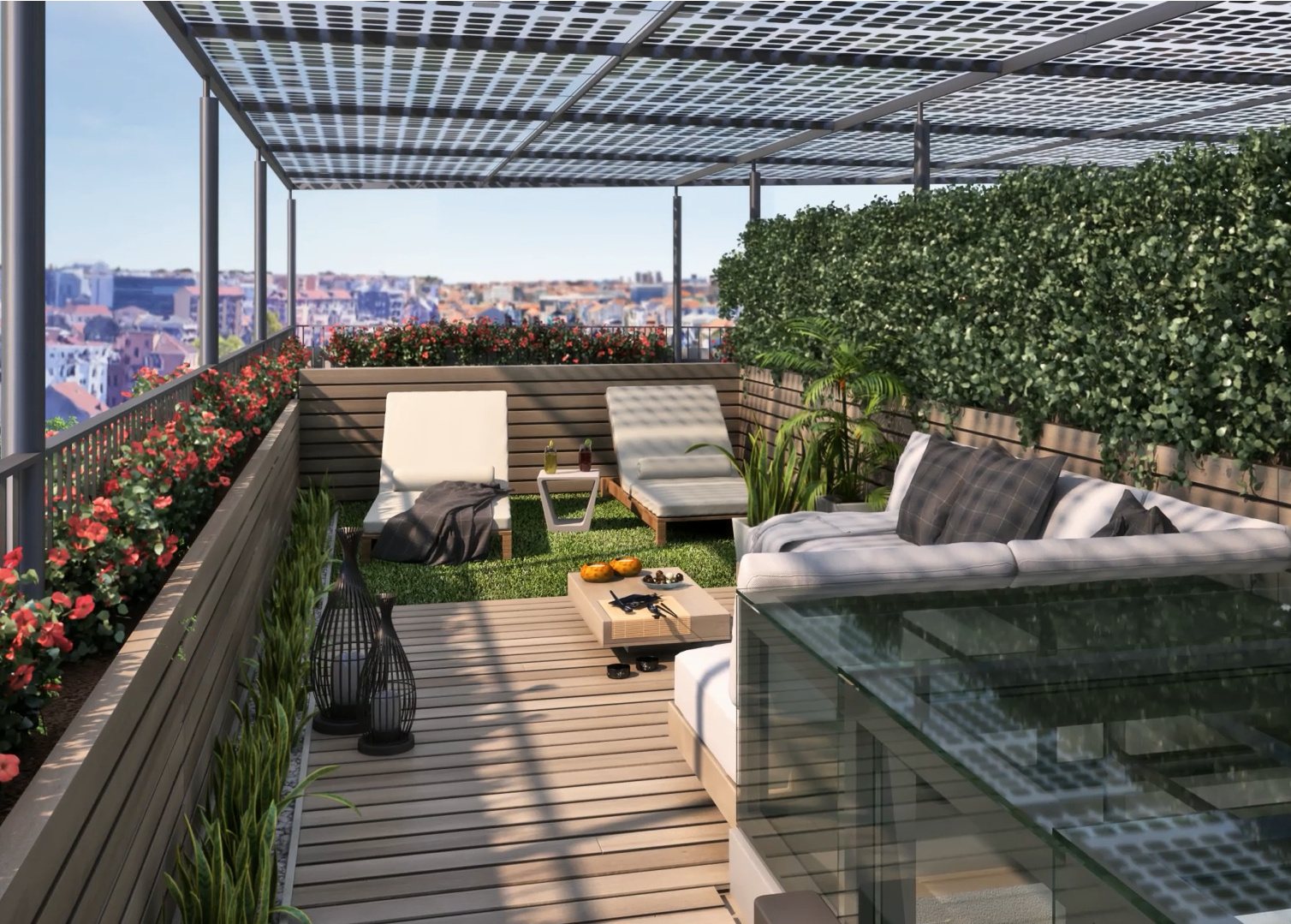 Terrazzo privato in copertura con lounge e vista su Milano